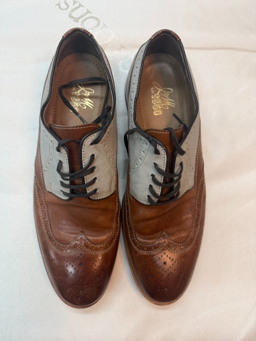 Johnston Murphy 1850 Two Tone Wingtip Saddle Shoes Sz 10M